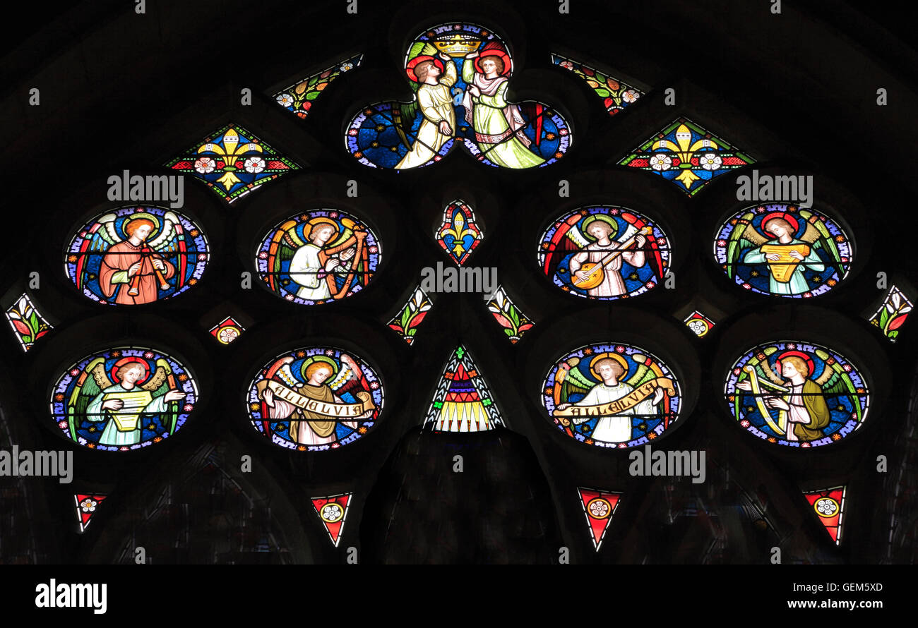 Angel Musicians, Old Hunstanton stained glass window, detail of angels