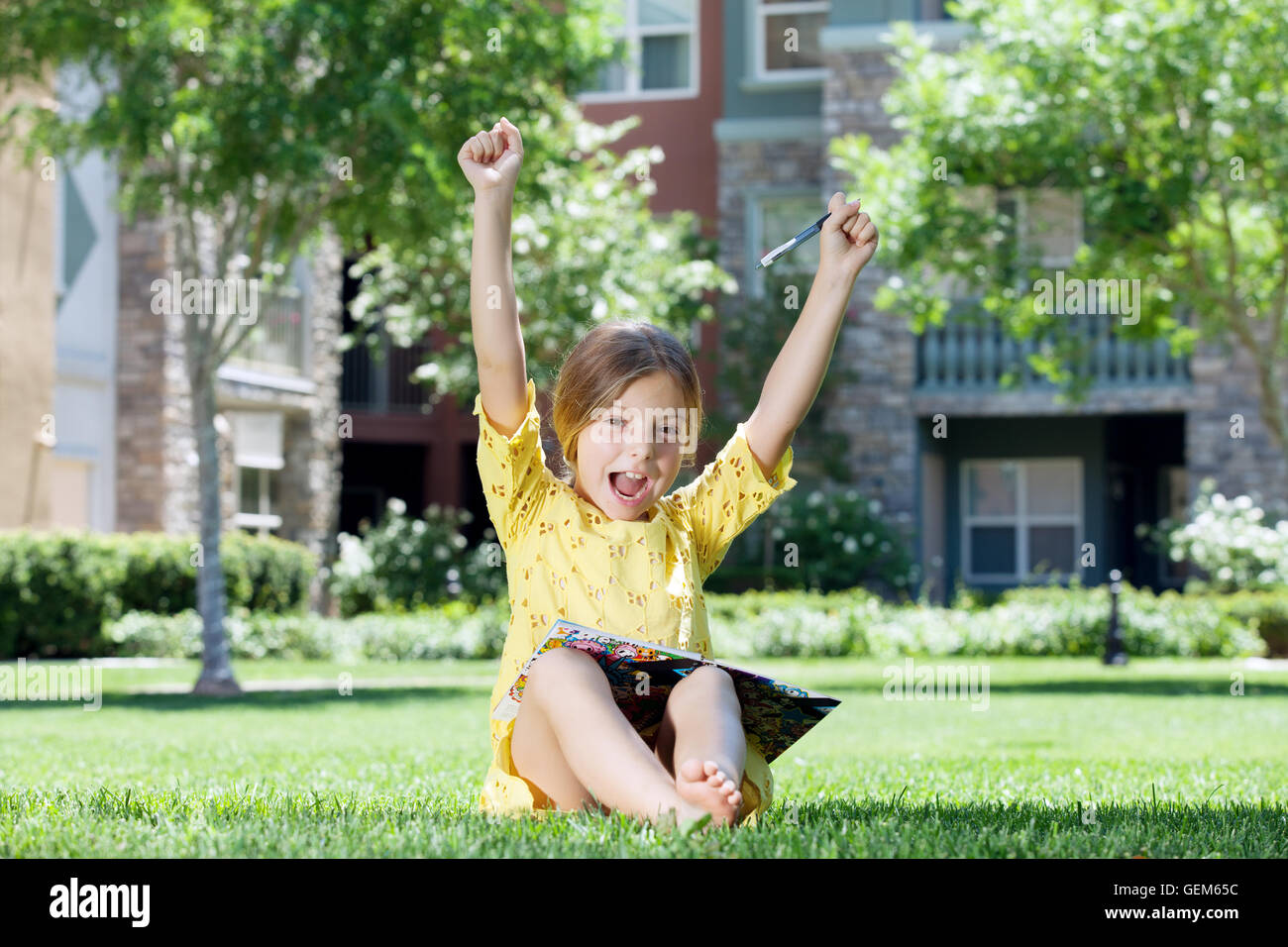 portrait of happy girl having good time in summer environment Stock ...