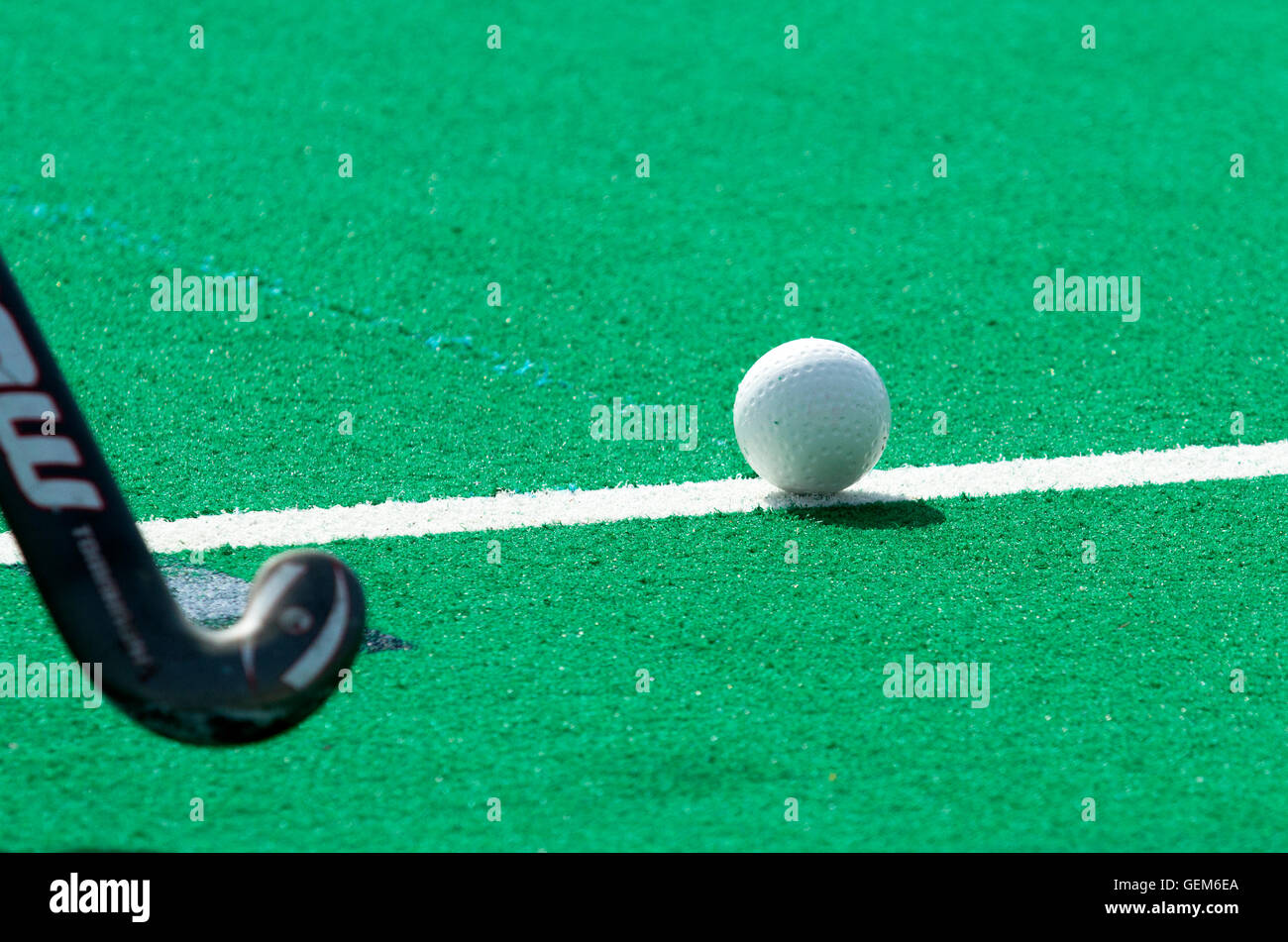 Field hockey ball set up for a penality shot Stock Photo