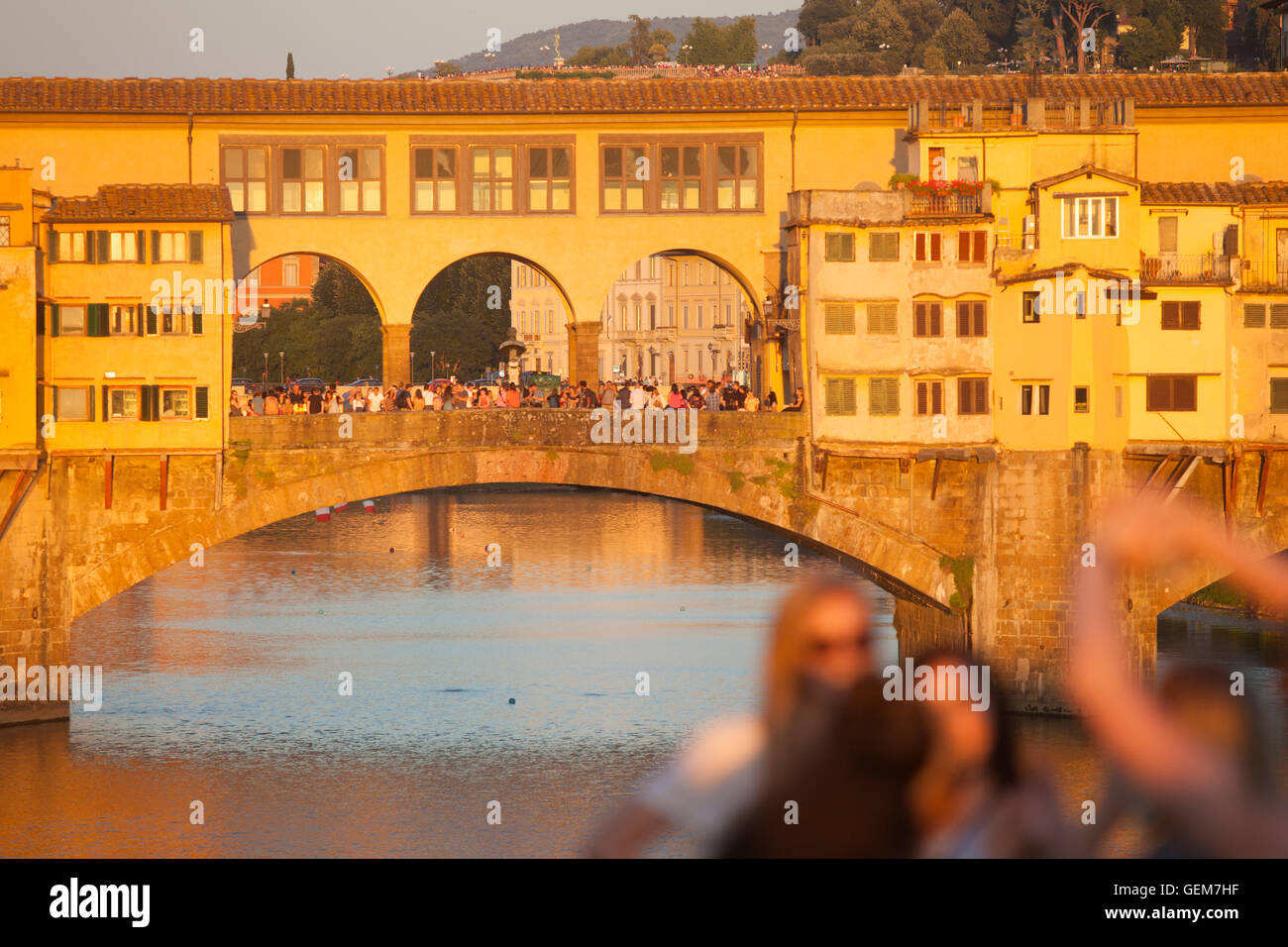 Italy,Tuscany,Ponte Vecchio at sunset. Stock Photo