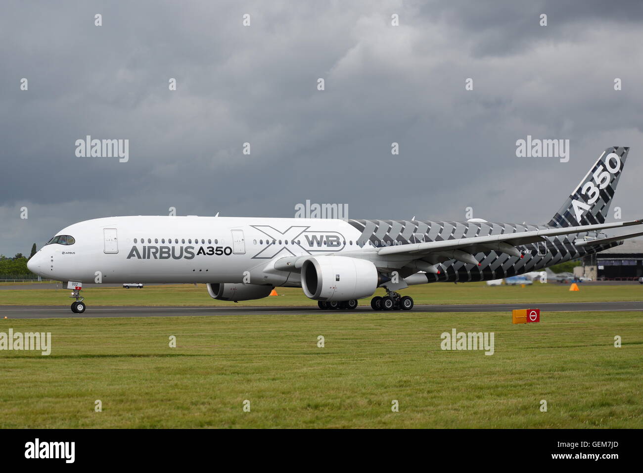 The Airbus A350 on the runway at the Farnborough International Airshow 2016 Stock Photo