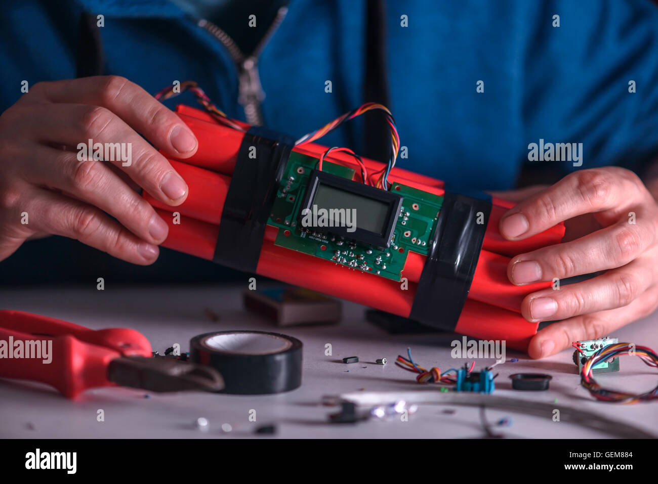 making bomb with digital timer Stock Photo