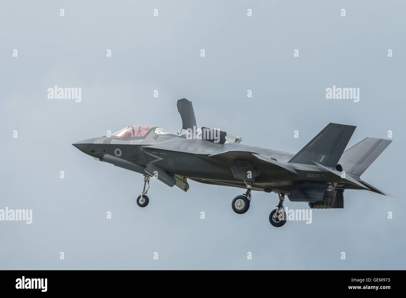 RAF F-35 Lightning 2 aircraft hovering at RAF Fairford for the Royal International Air Tattoo (RIAT) 2016. Stock Photo
