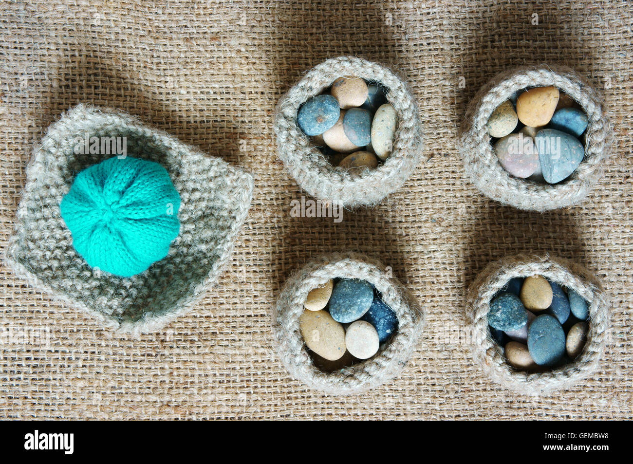 Handmade product from fibre, hand made basket make from knit, knitting