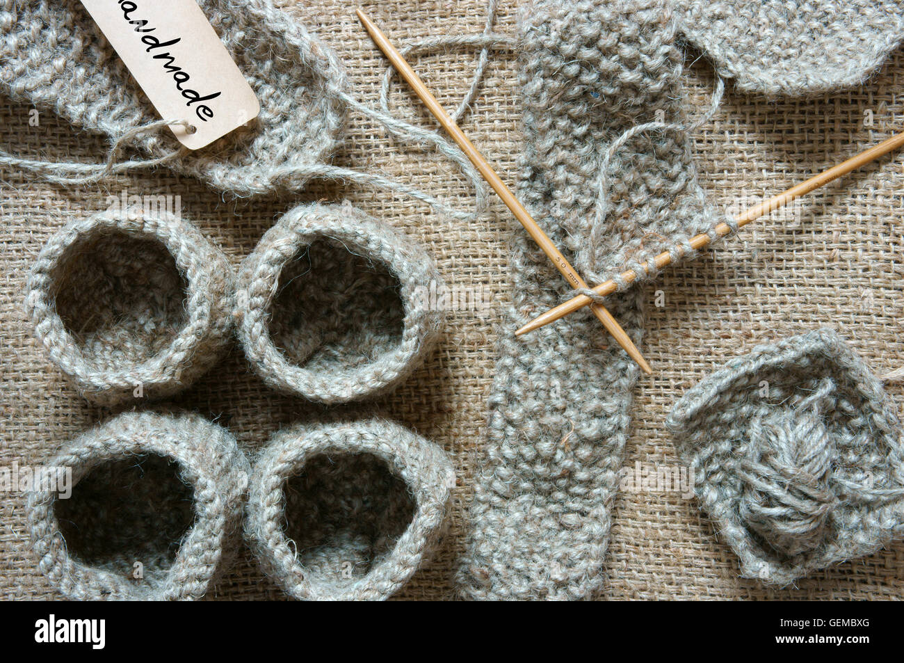 Handmade product from fibre, hand made basket make from knit, knitting