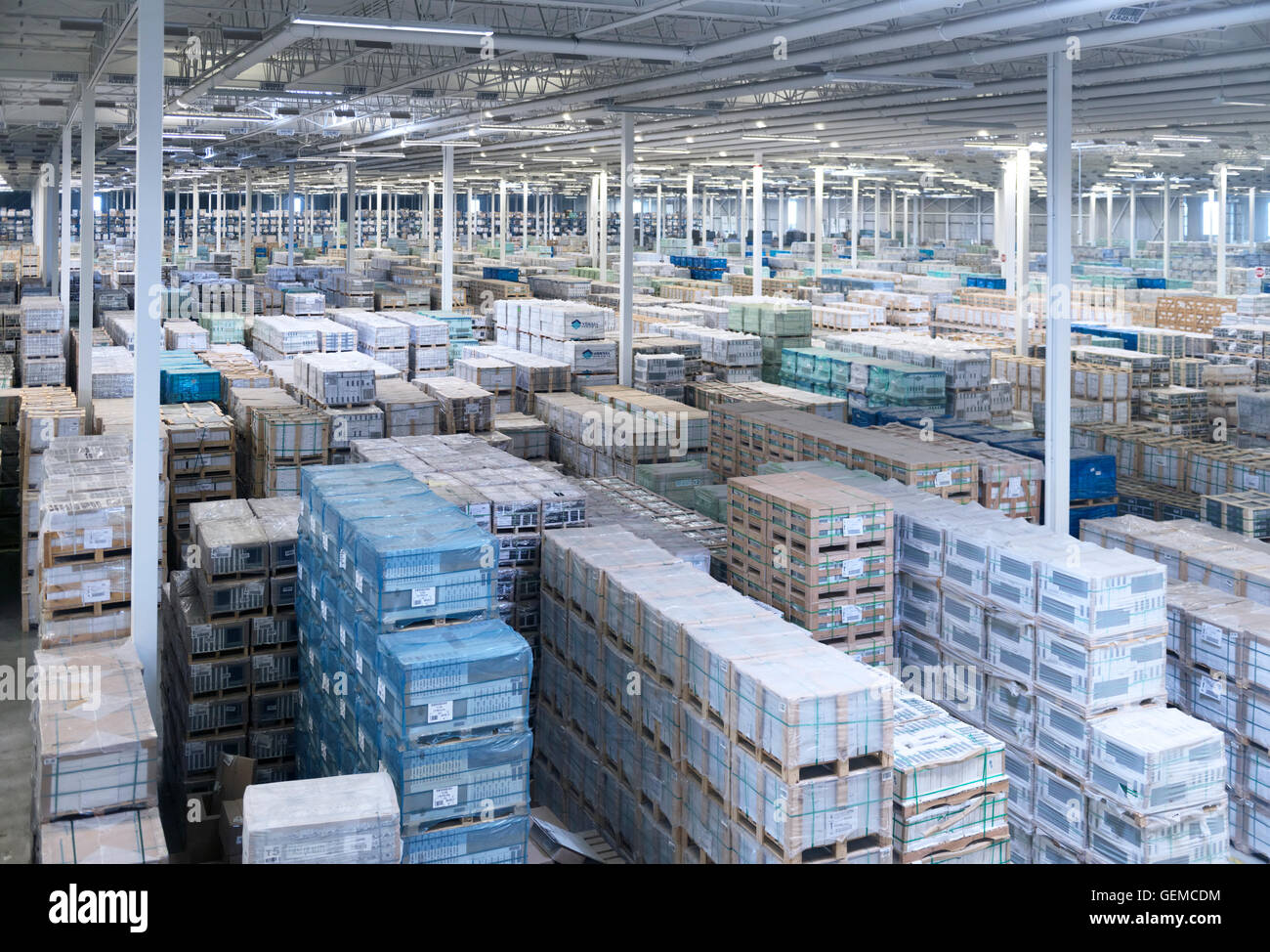 Large commercial merchandize storage warehouse interior Stock Photo