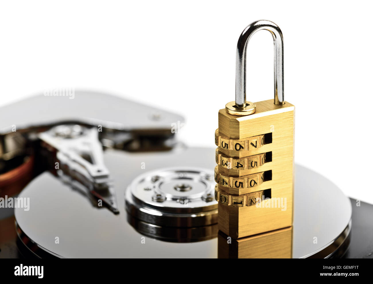 data protection on Hard drive with lock at white Stock Photo