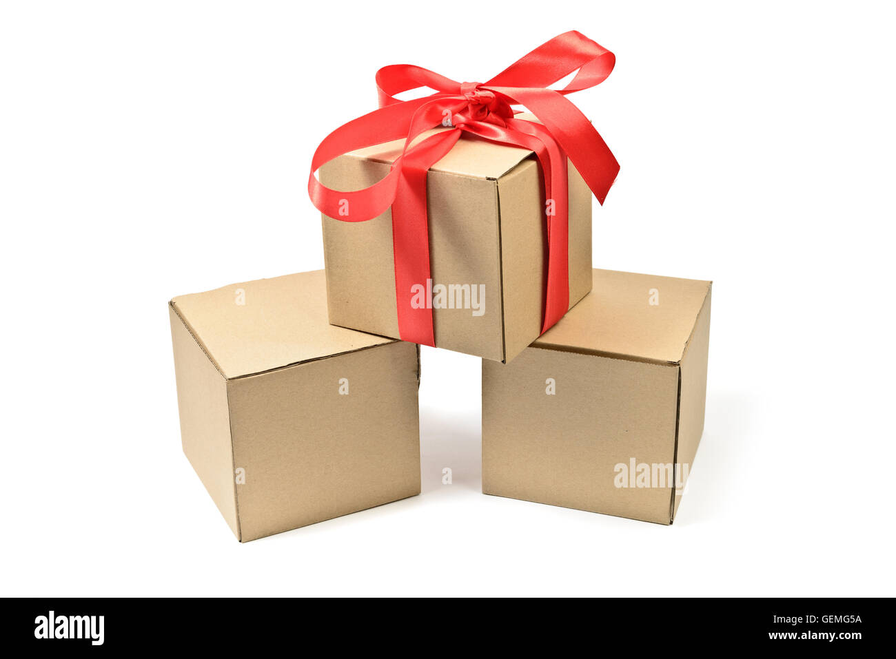 Stack of box cardboard gift isolated on white Stock Photo