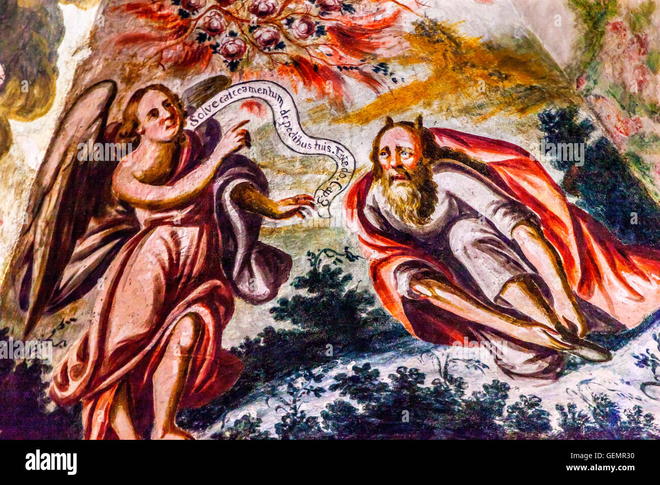 Angel Devil Fresco Sanctuary of Jesus Atotonilco Mexico. Built in the 1700s known as the Sistine Chapel of Mexico with Frescoes Stock Photo