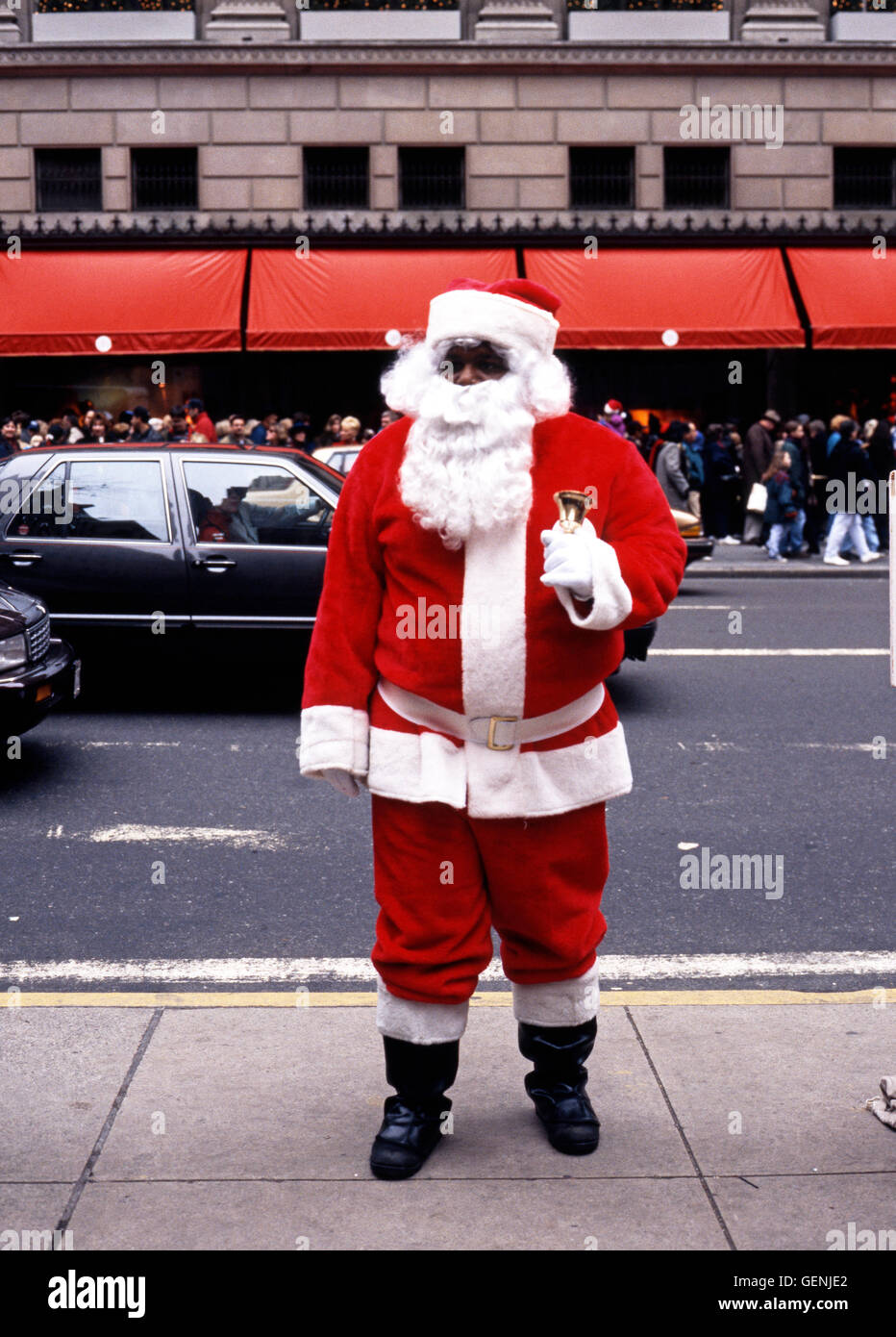 Father Christmas Along 5th Avenue At Christmas With Saks To The Rear New York Usa Stock Photo Alamy