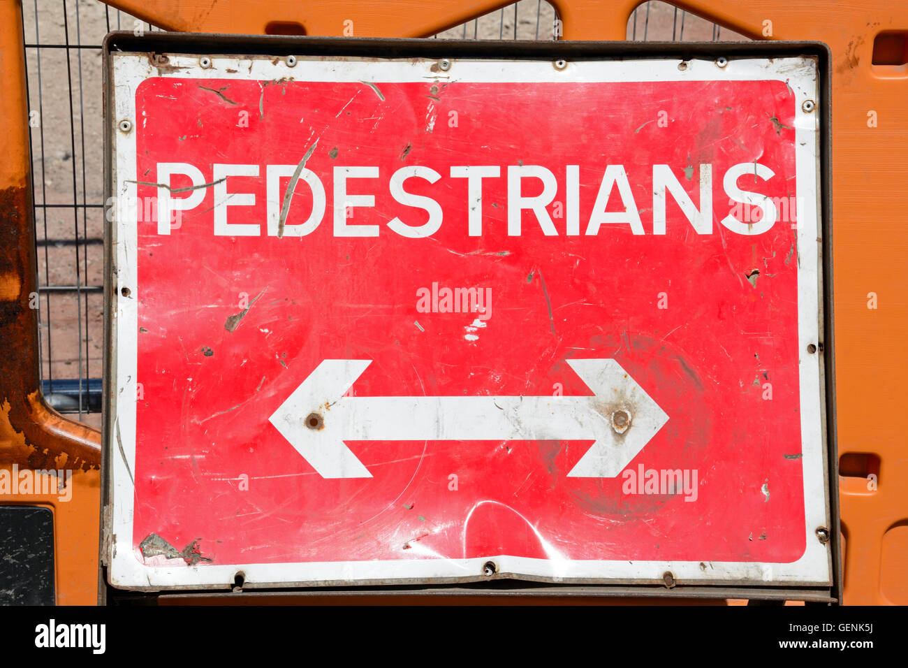 Double Ended Arrow Pedestrian Road Works Sign Birmingham England UK 
