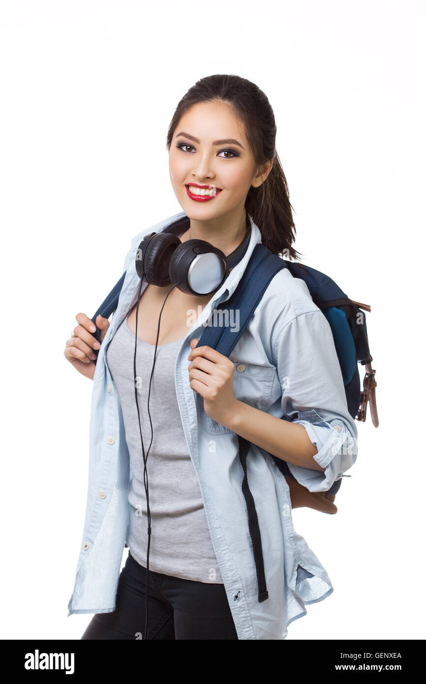 University Student Isolated On White Background Young Woman Asian