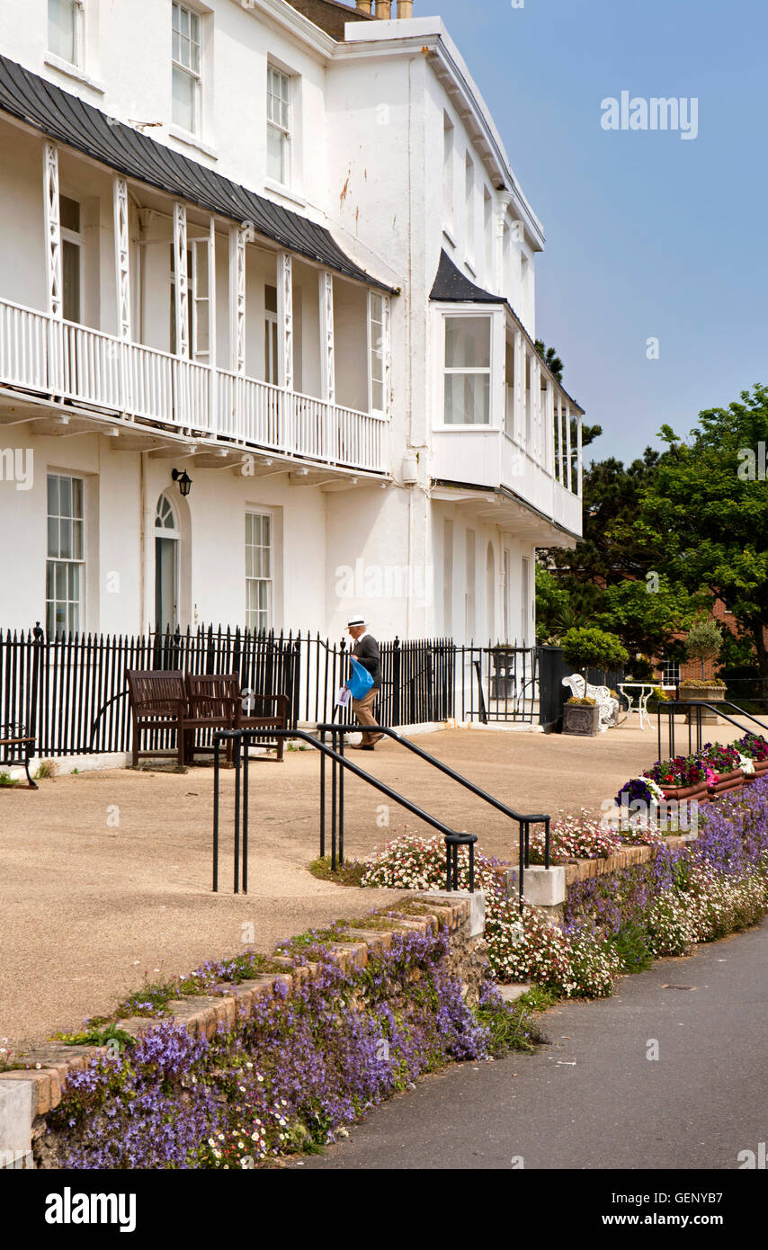 UK, England, Devon, Sidmouth, colourful flowers growing in front of