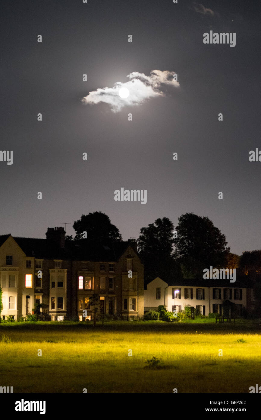 A clear night in Cambridge under stunning eerie moonlight. Stock Photo
