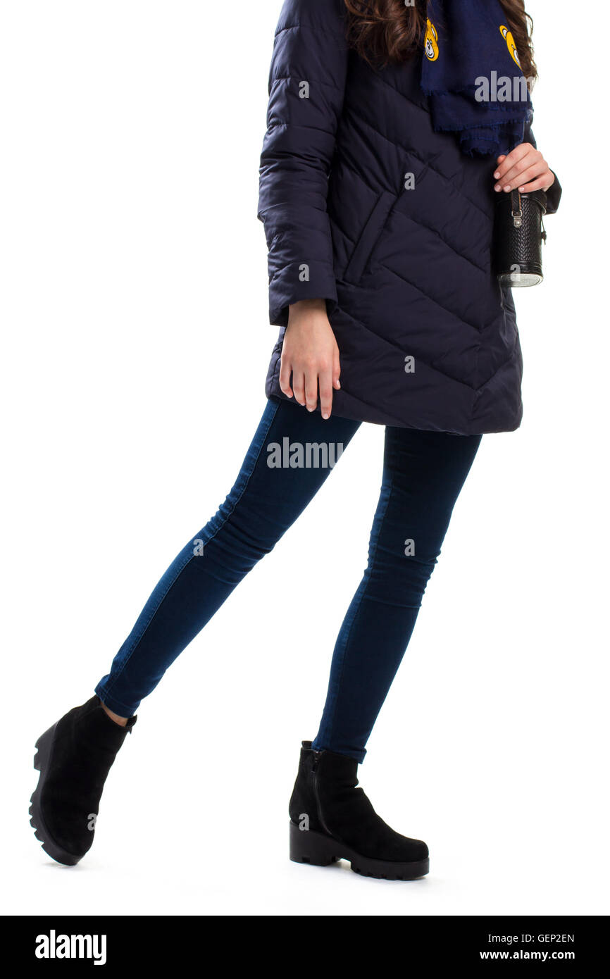Lady wears navy down jacket Stock Photo Alamy