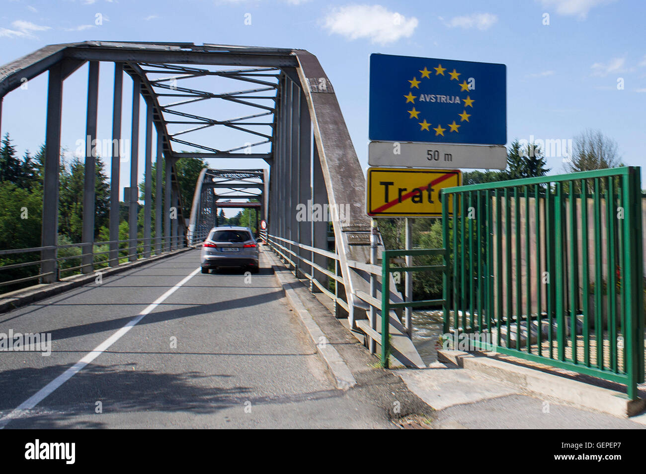 Trate/Mureck border crossing Slovenia - Austria, SLO-AUT Stock Photo