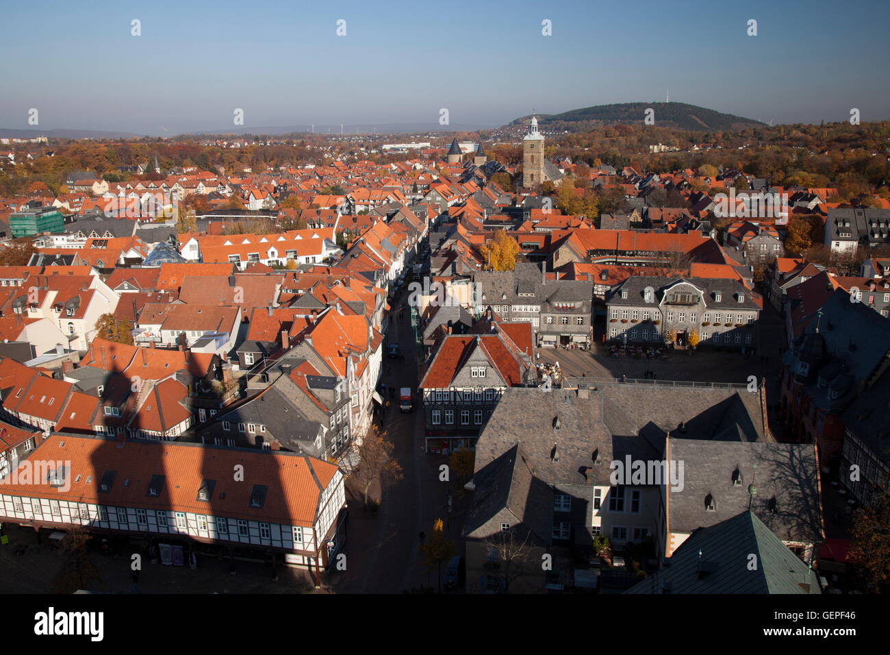geography / travel, Germany, Lower Saxony, Harz Mountains, Goslar, view from the tower of the market church, Stock Photo