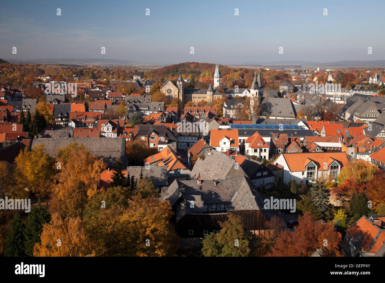 geography / travel, Germany, Lower Saxony, Harz Mountains, Goslar, view from the tower of the market church, Stock Photo