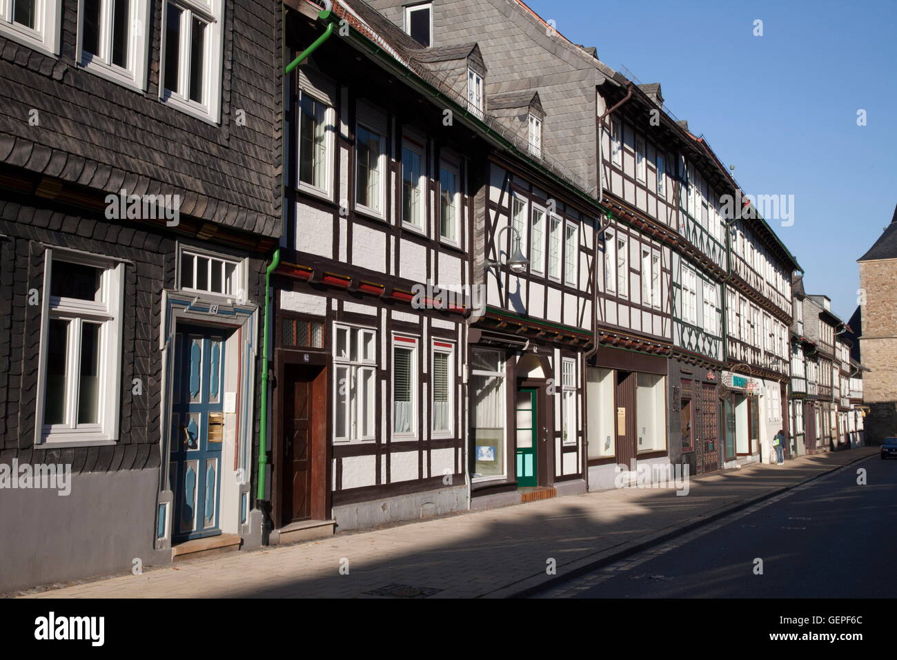 geography / travel, Germany, Lower Saxony, Harz Mountains, Goslar, Breite Strasse, half-timbered house, Stock Photo