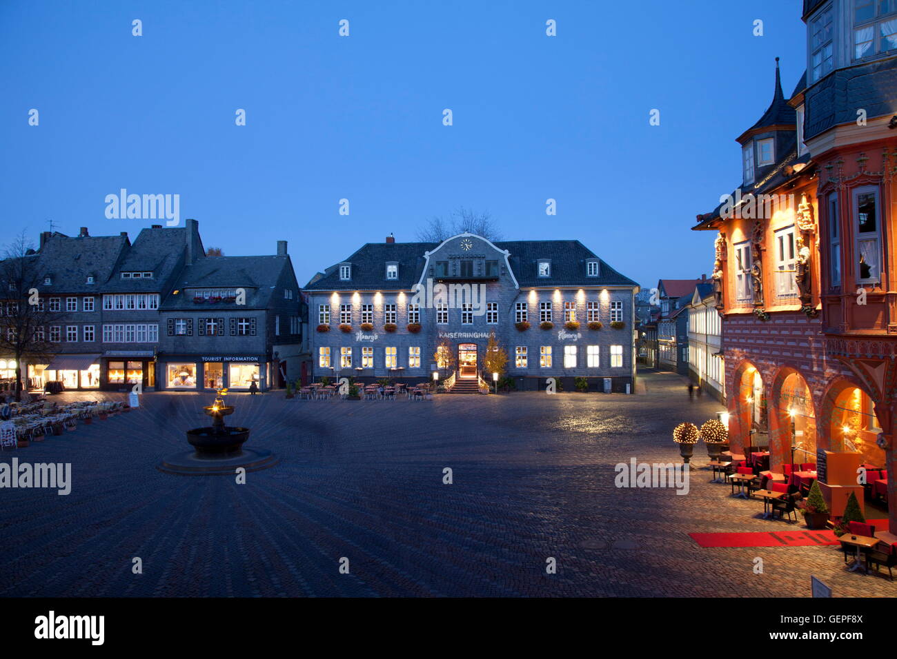 geography / travel, Germany, Lower Saxony, Harz Mountains, Goslar, marketplace, Kaiserworth 4, Kaiserring House, restaurants, Stock Photo