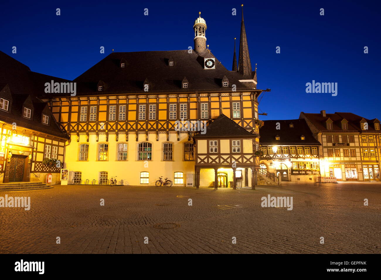 geography / travel, Germany, Saxony-Anhalt, Wernigerode, city hall, side view, Stock Photo