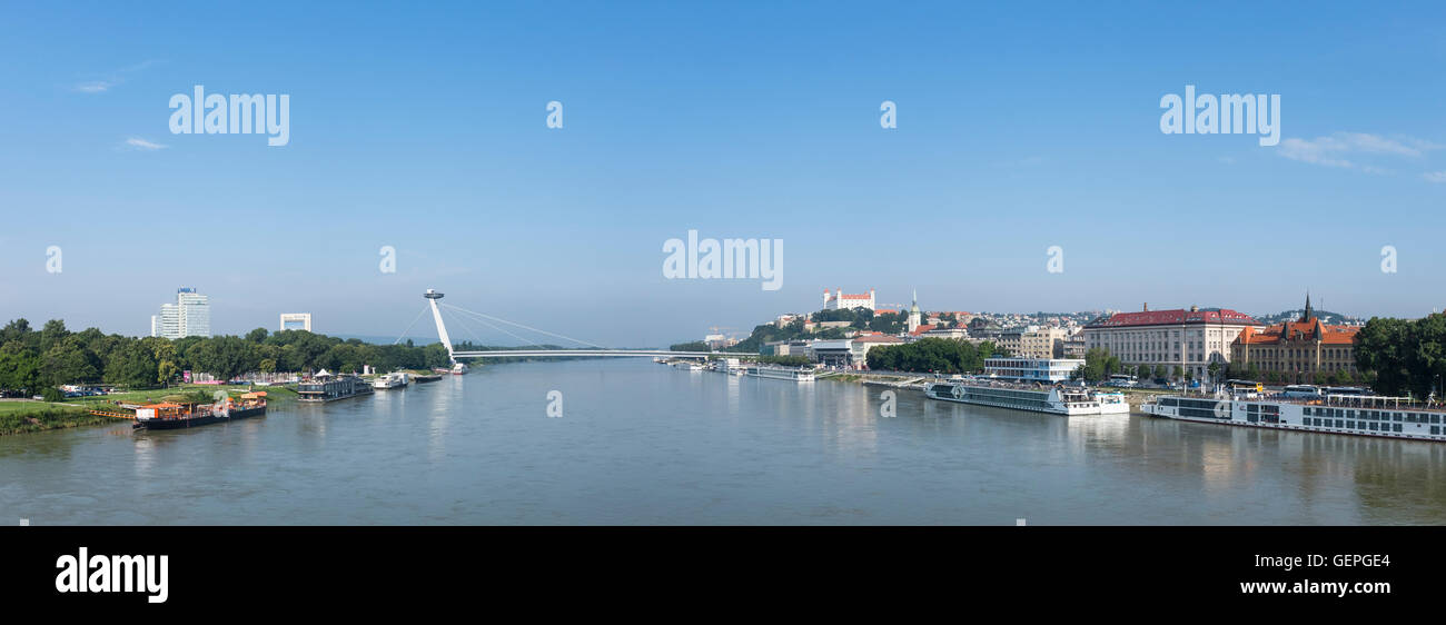 Bratislava, the SNP bridge. Danube river in a sunny summer morning Stock Photo