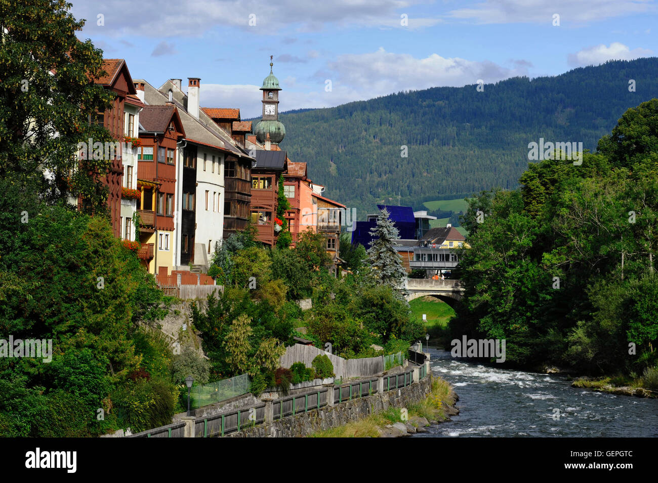 geography / travel, Austria, Styria, Murau, view, Mur River, Stock Photo