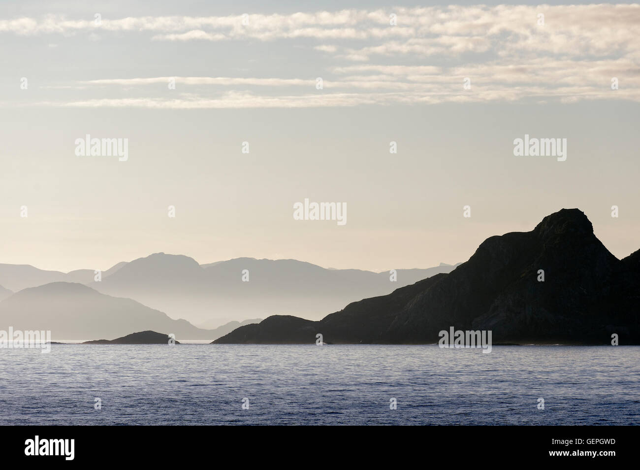 geography / travel, Norway, landscapes, fjord landscape in the morning, Hurtig Route, Stock Photo