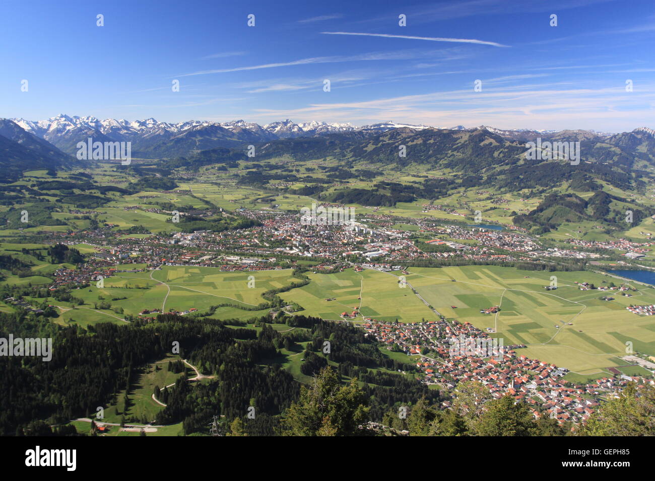 geography / travel, Germany, Bavaria, Allgaeu, Upper Allgaeu, Iller Valley, Sonthofen, Allgaeu Alps, view from the Burgberger Hoernle,, No-Coffee-Table-Book-Use: Allgäu Stock Photo