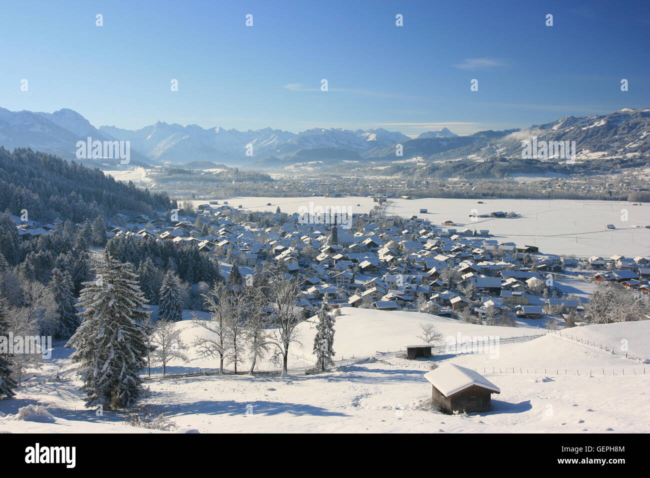 geography / travel, Germany, Bavaria, Allgaeu, Upper Allgaeu, Burgberg, Iller Valley, Allgaeu Alps, Stock Photo