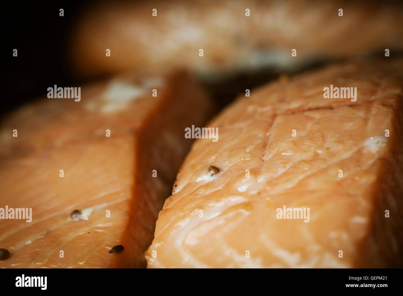 Close up of a smoked fish fillet. Stock Photo