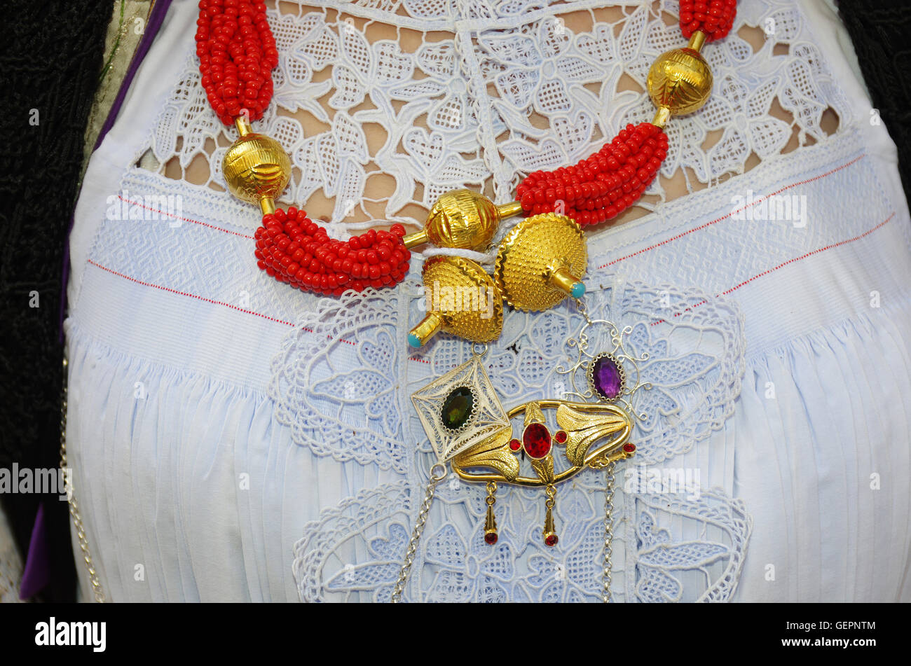 Sardinian traditional dress and gold Stock Photo Alamy