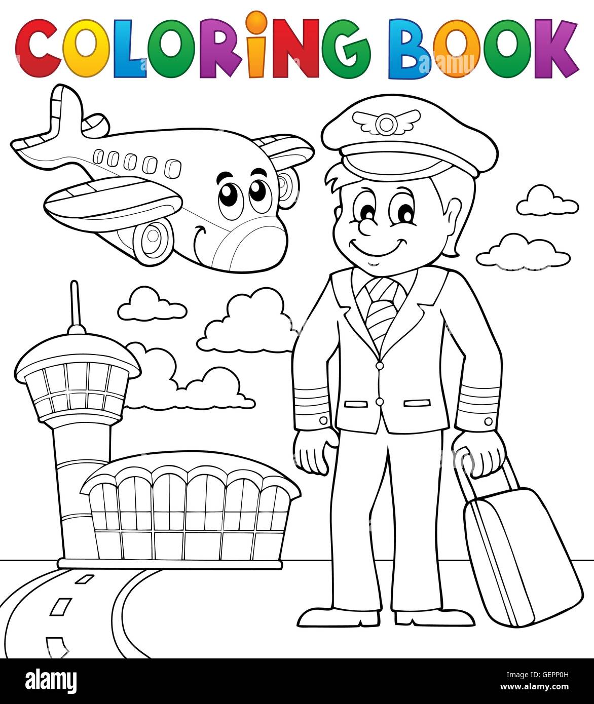 Coloring book aviation theme 1 - picture illustration. Stock Photo