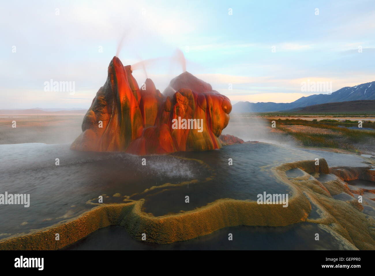 geography / travel, USA, Nevada, Fly Geyser, Fly Ranch, Black Rock Desert, near Gerlach, Stock Photo