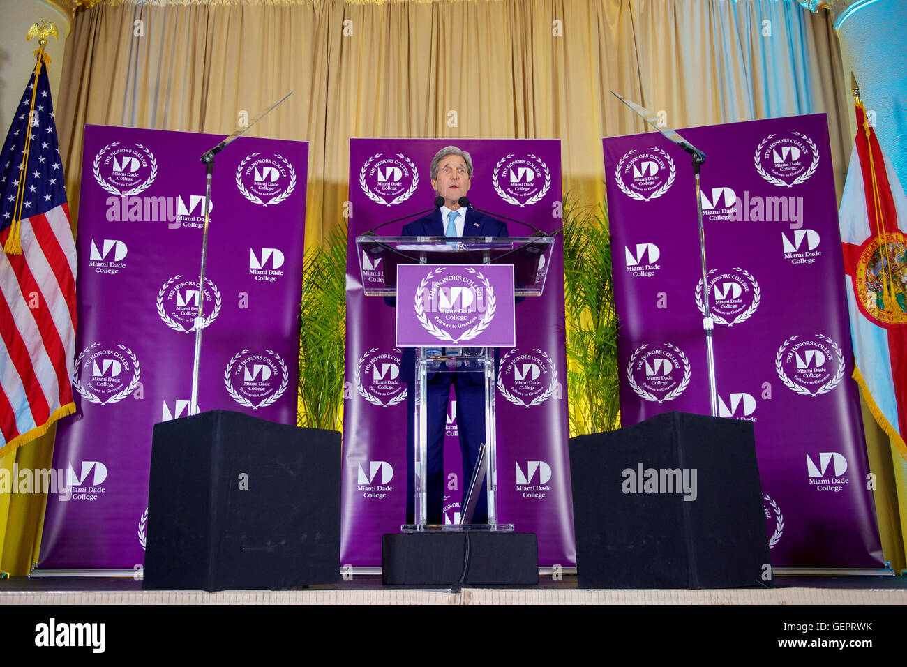 Secretary Kerry Addresses Miami Dade College Honors Graduates During a Day Trip to the City Stock Photo