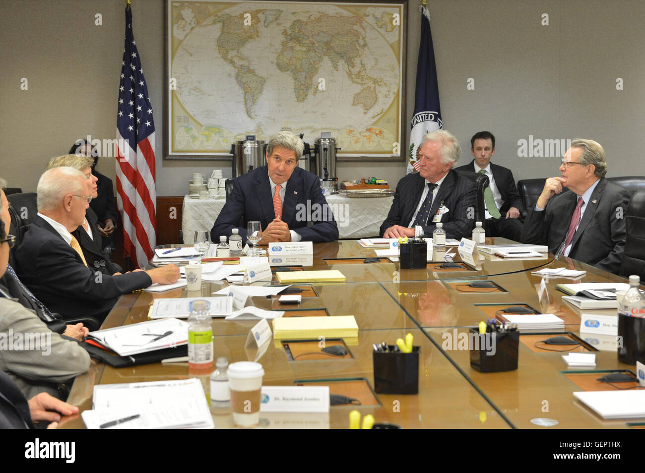 Secretary Kerry Delivers Remarks to the International Security Advisory Board Stock Photo