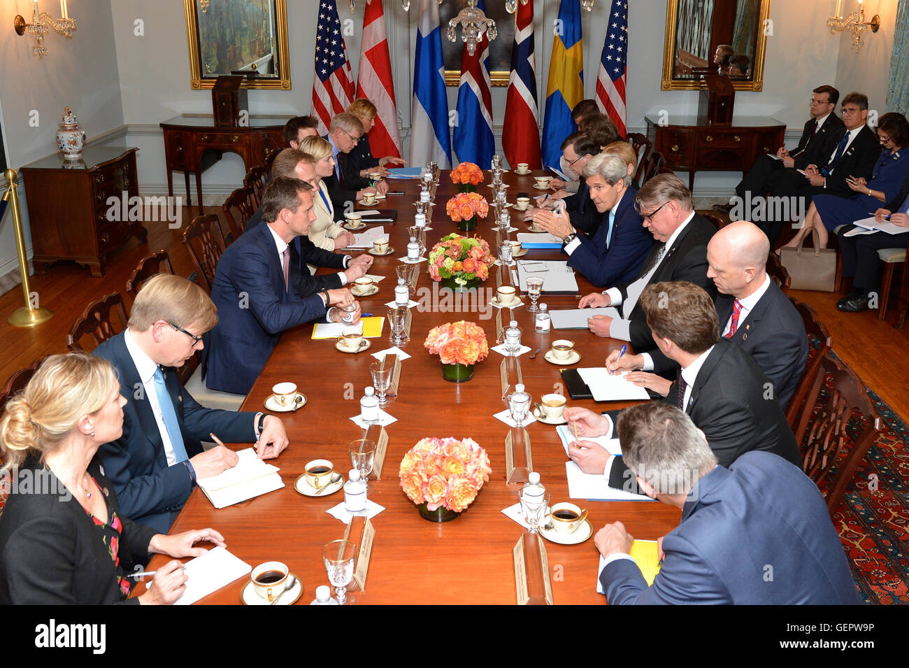 Secretary Kerry Meets With Nordic Foreign Ministers on the Margins of the U.S.-Nordic Leaders' Summit in Washington Stock Photo