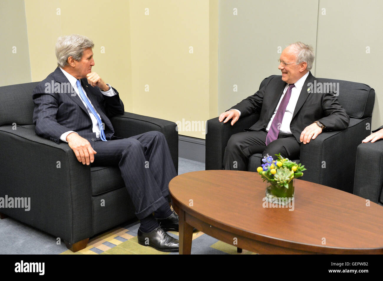 Secretary Kerry Meets With Swiss President Schneider-Ammann at the 2016 Nuclear Security Summit in Washington Stock Photo