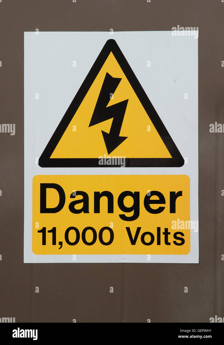 A warning sign for danger, from high electric current. Stock Photo