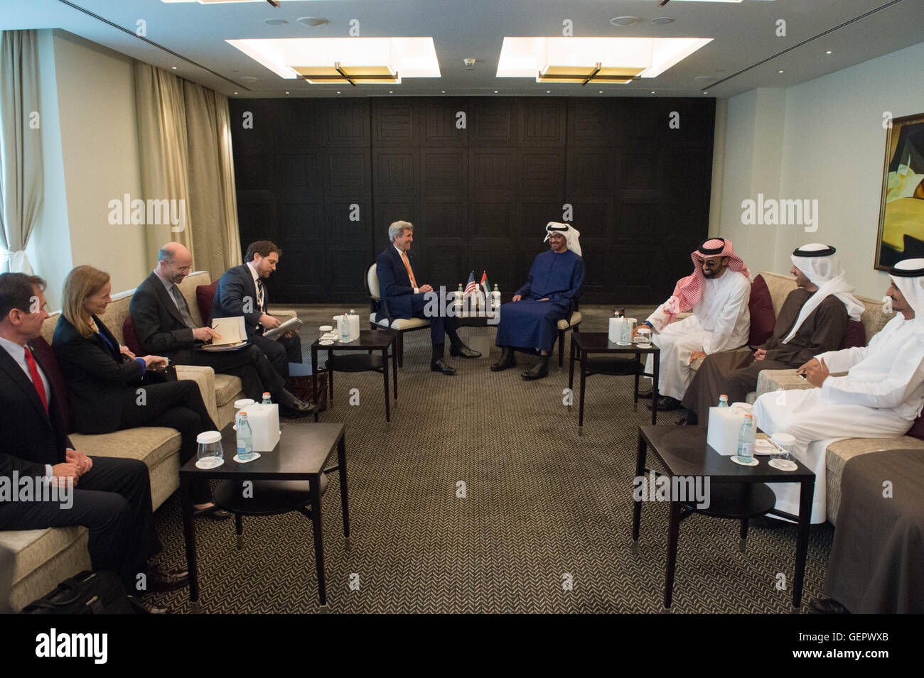 Secretary Kerry Sits With Abu Dhabi Crown Prince Mohammed bin Zayed