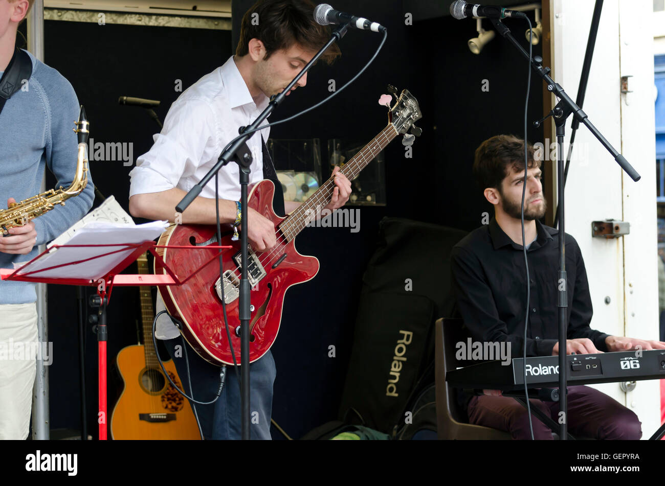 The band Jambouree playing at the Mardi Gras, part of the Edinburgh Jazz Festival. Stock Photo