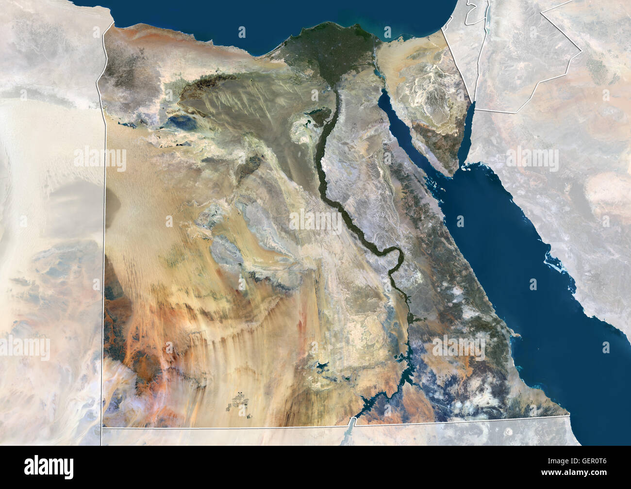 Satellite view of Egypt (with country boundaries and mask). This image