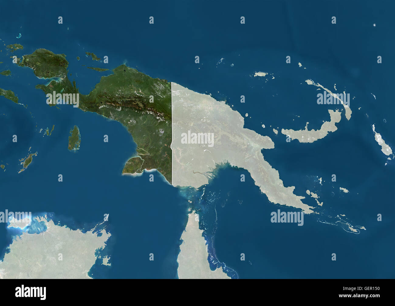 Map Of Papua New Guinea And Indonesia Satellite View Of Papua New Guinea, Indonesia (With Country Boundaries And  Mask). This Image Was Compiled From Data Acquired By Landsat Satellites  Stock Photo - Alamy