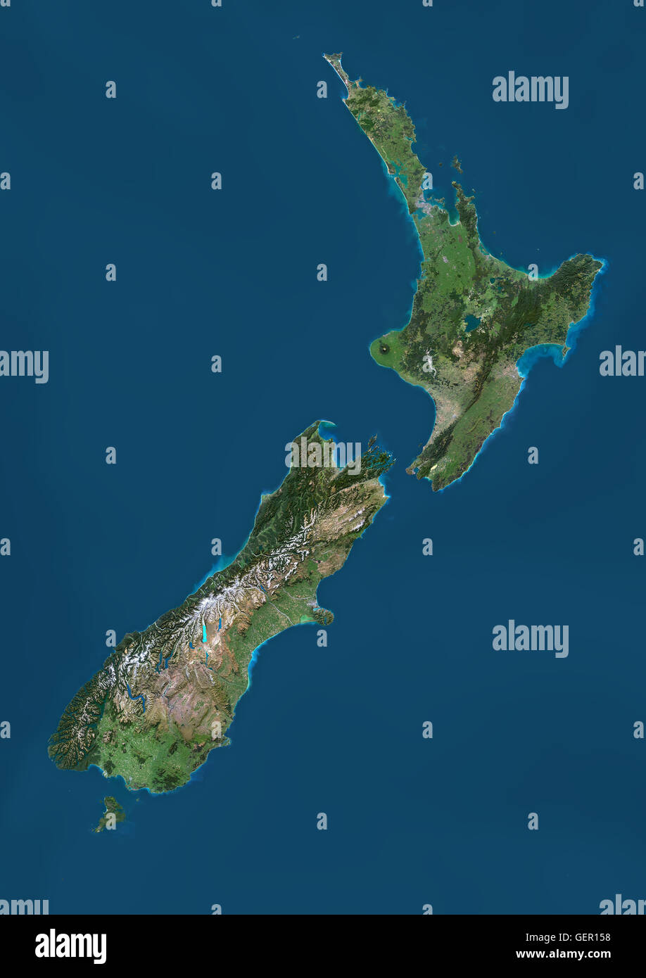 New Zealand Physical Map Satellite View Of New Zealand This Image Was Compiled From Data Acquired GER158 