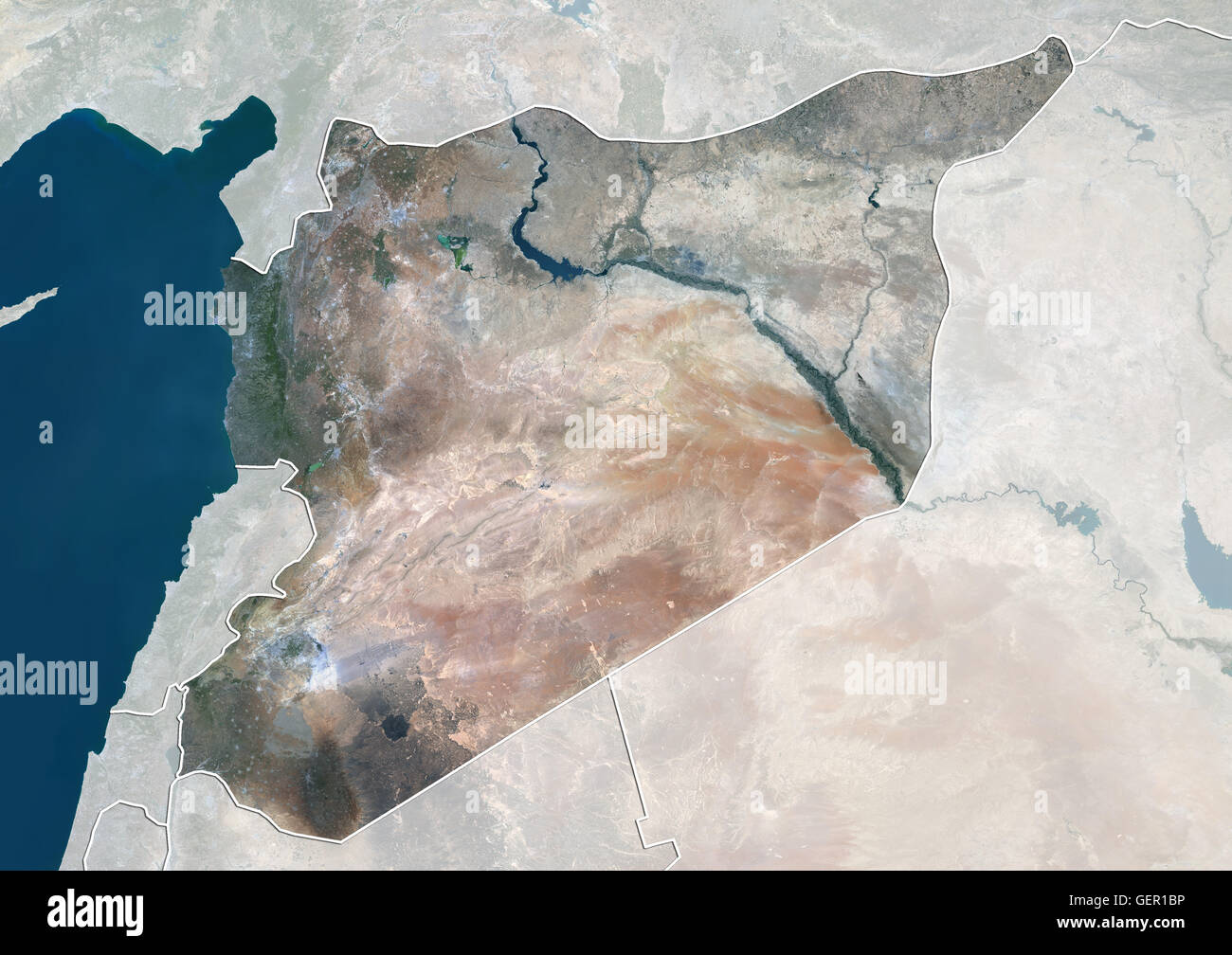Syrian Desert On World Map Satellite View Of Syria With Country Boundaries And Mask This Image GER1BP