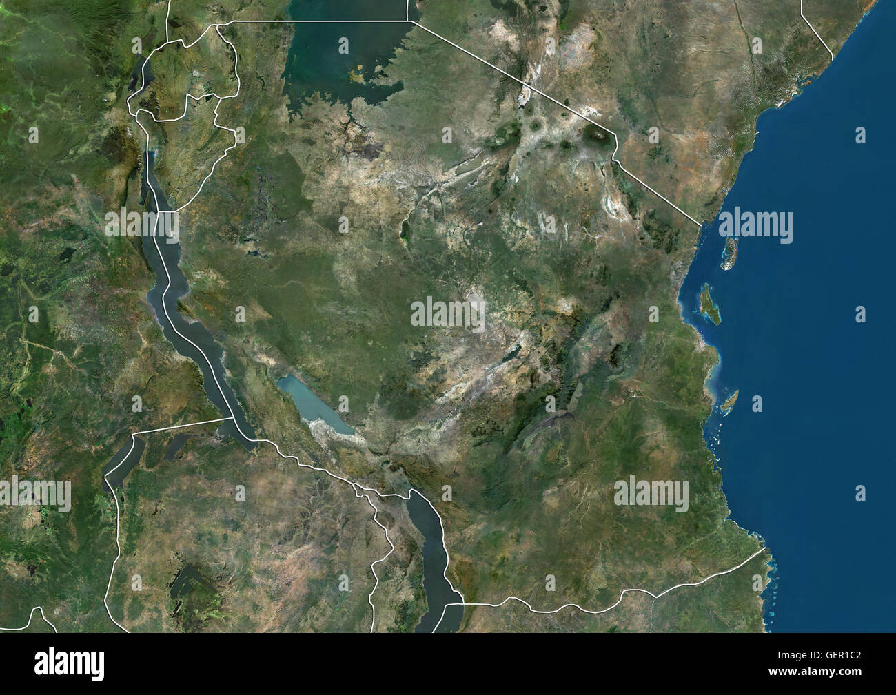 Satellite Map Of Tanzania Satellite View Of Tanzania (With Country Boundaries). This Image Was  Compiled From Data Acquired By Landsat Satellites Stock Photo - Alamy