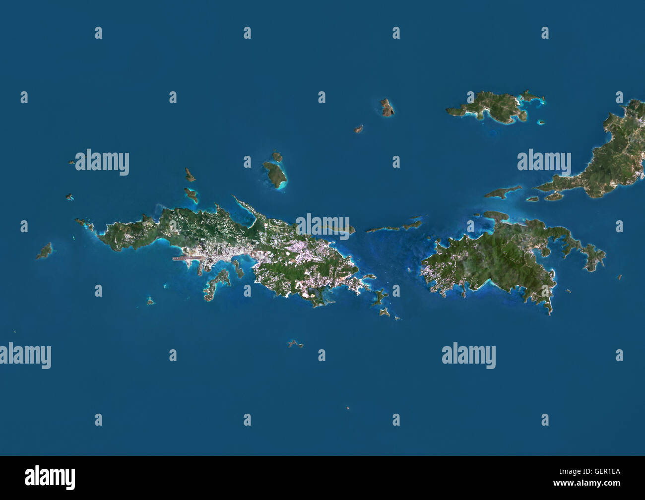Satellite view of Saint Thomas and Saint John, US Virgin Islands. This