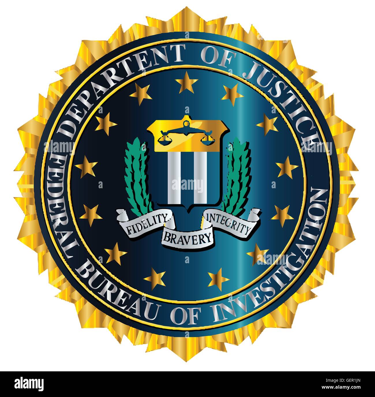 Mock up of the seal of the Federal Bureau of Information over a white background Stock Vector