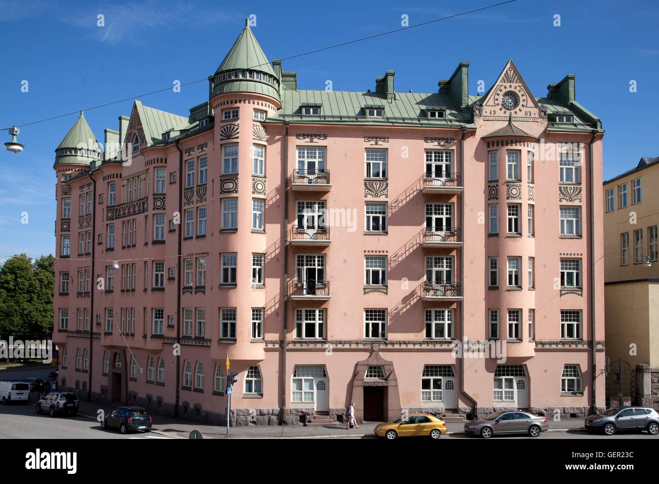 Ihantola, a jugend style building in Helsinki, Finland, designed by O. E. Koskinen and built in 1905–1907. Stock Photo