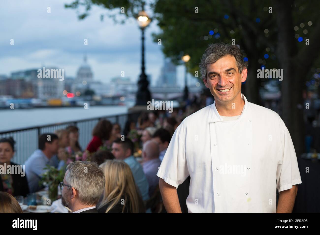 EDITORIAL USE ONLY Bruno Loubet head chef at Grainstore attends La Maison Maille Â‘La Rive GaucheÂ’ on the Southbank, London. Stock Photo